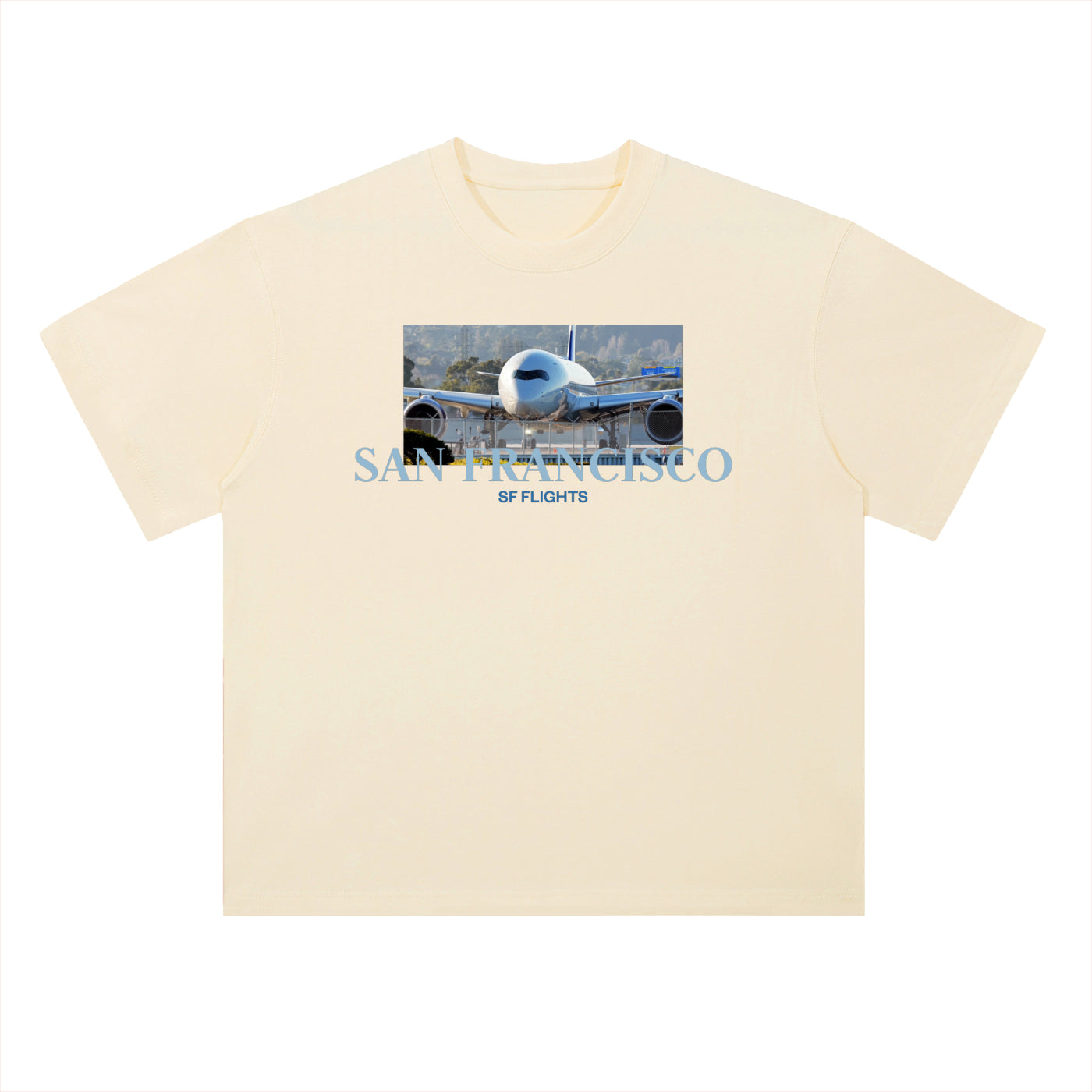 Heavyweight Drop Shoulder Cotton T-Shirt — A350 Taxiing at SFO