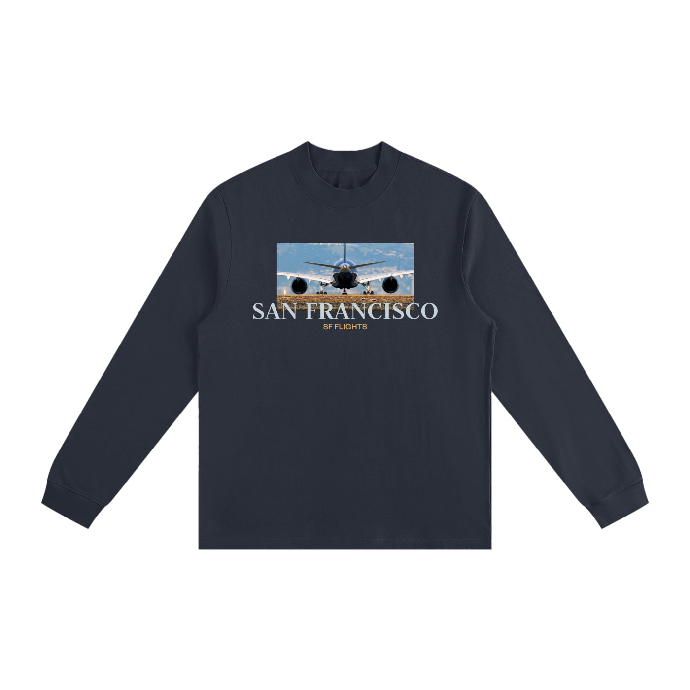 Essential Non-Shrink Mock Neck Sweatshirt — Ready for Departure at SFO Airport