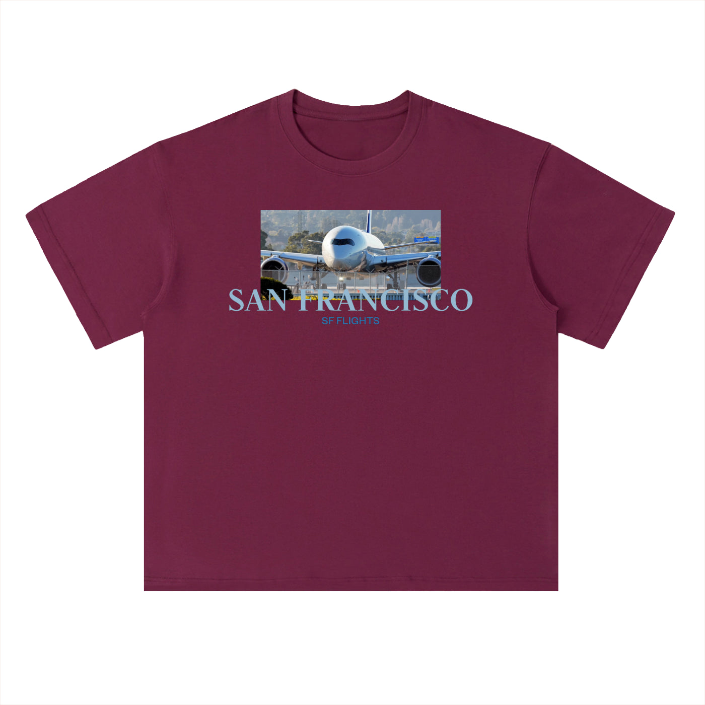 Heavyweight Drop Shoulder Cotton T-Shirt — A350 Taxiing at SFO