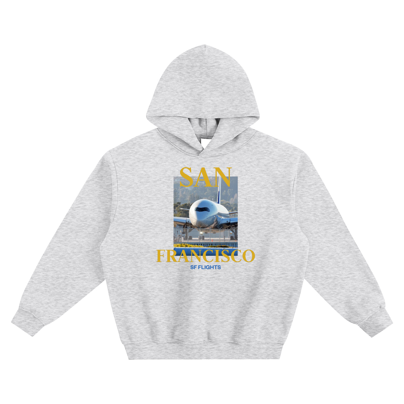 Fleeced Boxy Hoodie — A350 Taxiing at San Francisco Airport
