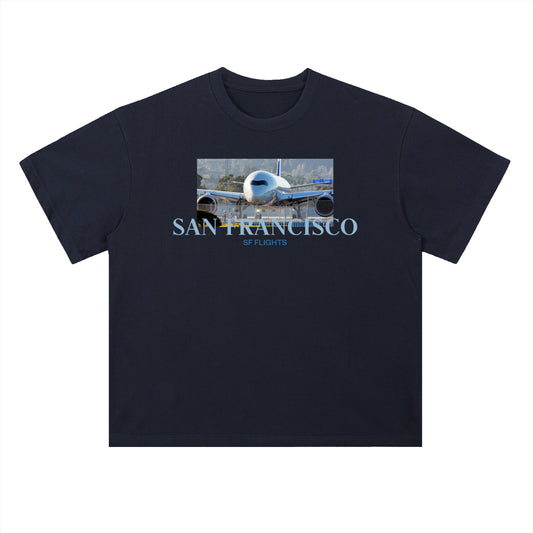 Heavyweight Drop Shoulder Cotton T-Shirt — A350 Taxiing at SFO