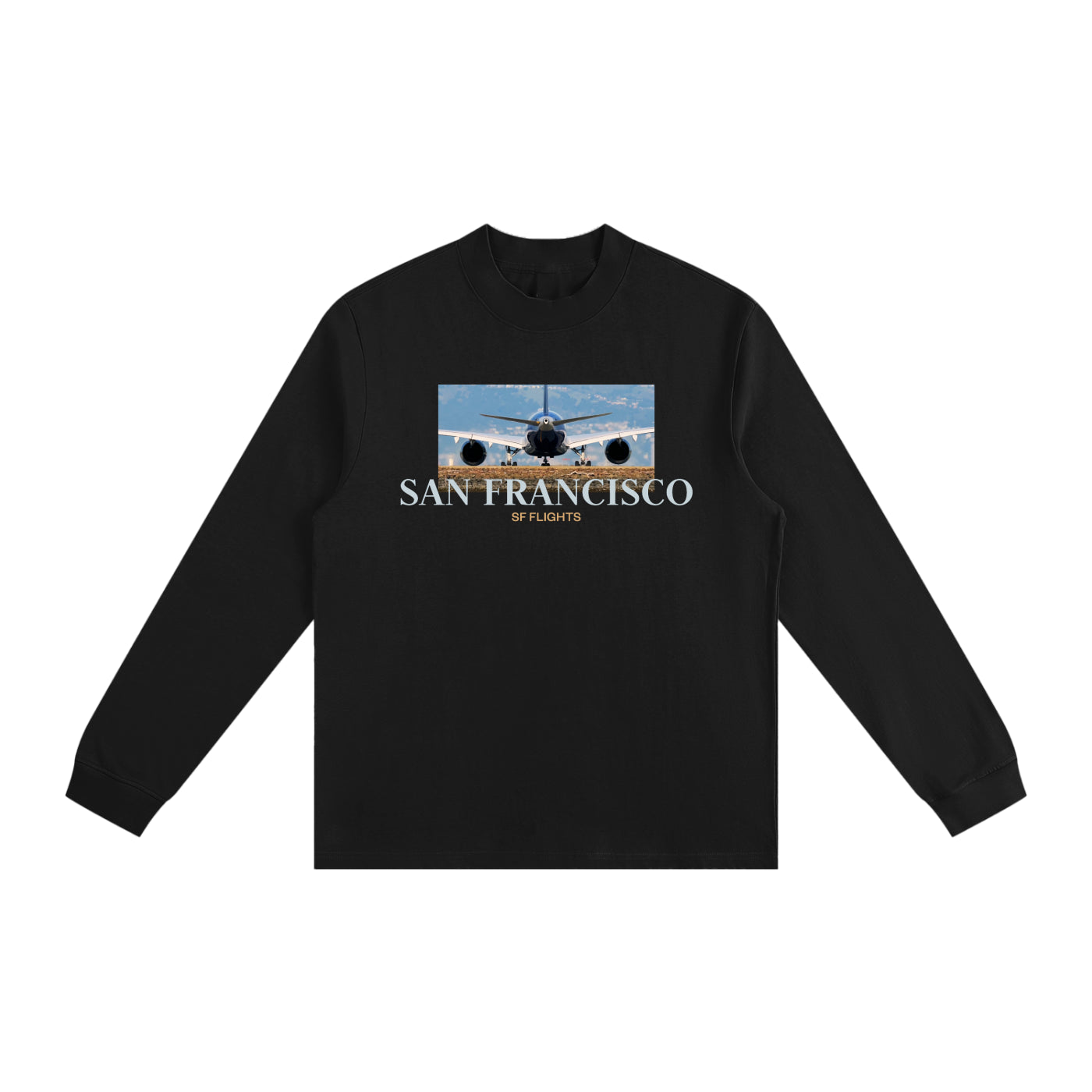 Essential Non-Shrink Mock Neck Sweatshirt — Ready for Departure at SFO Airport