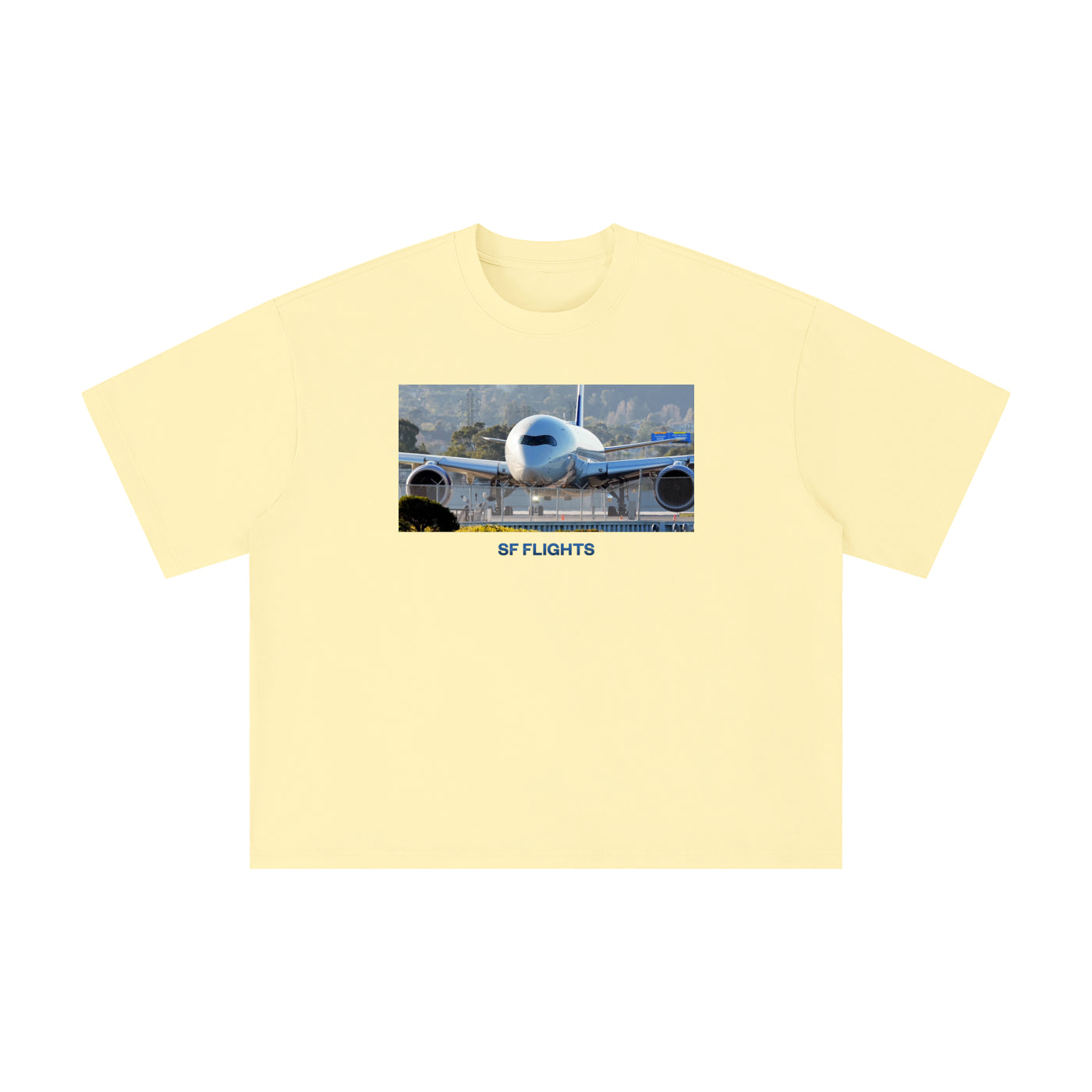 Unisex Boxy Oversized T-Shirt — A350 Prepares for Departure at SFO