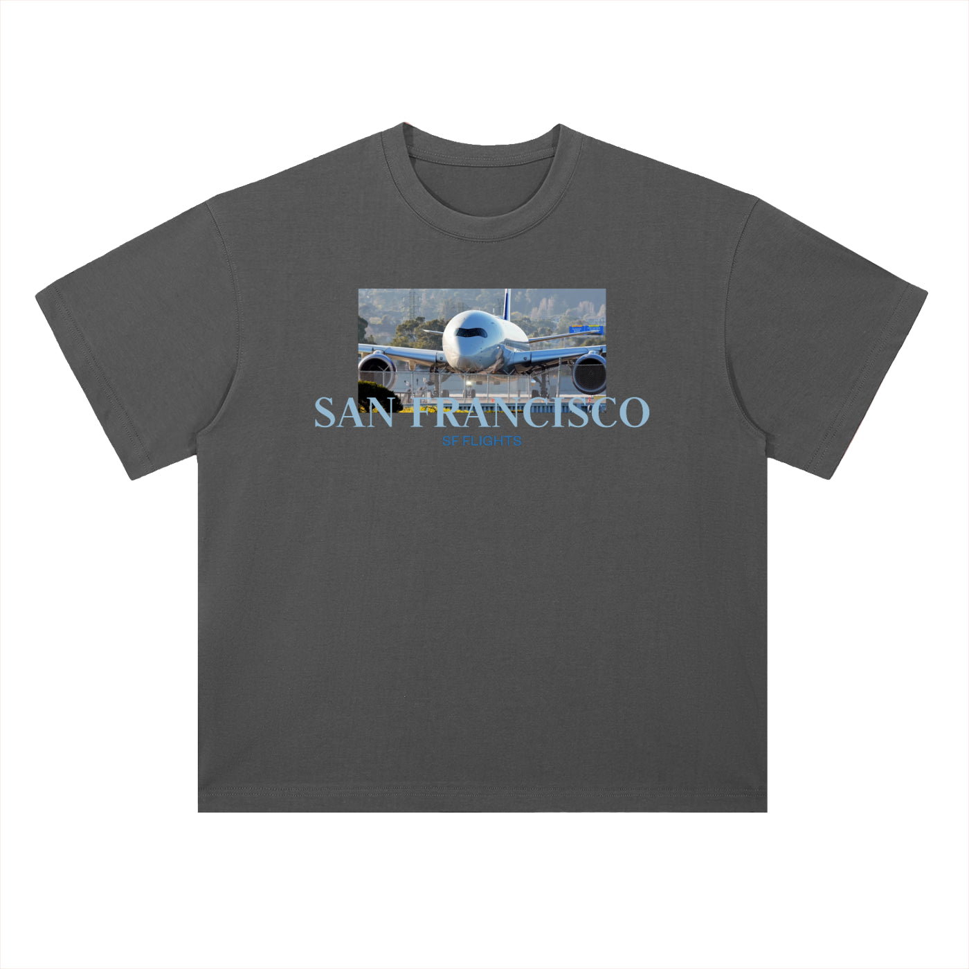 Heavyweight Drop Shoulder Cotton T-Shirt — A350 Taxiing at SFO