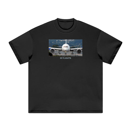 Heavyweight Earth Tone T-Shirt — Widebody B787 Jet at SFO