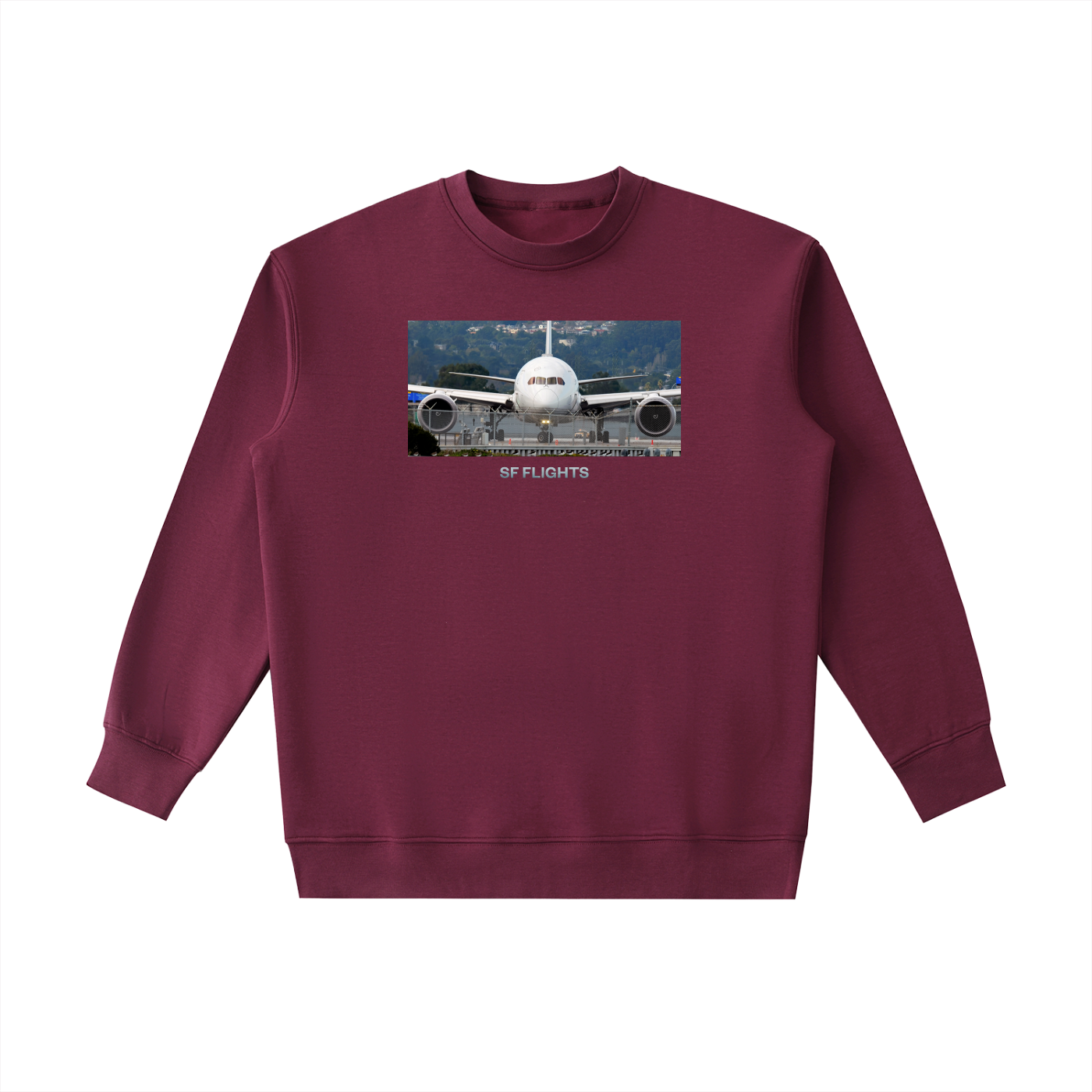 Essential Heavyweight Crewneck Sweatshirt — B787 Dreamliner at SFO Airport