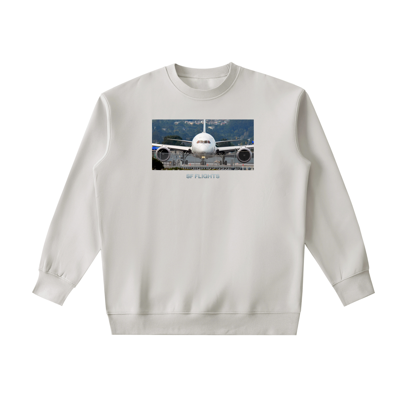 Essential Heavyweight Crewneck Sweatshirt — B787 Dreamliner at SFO Airport