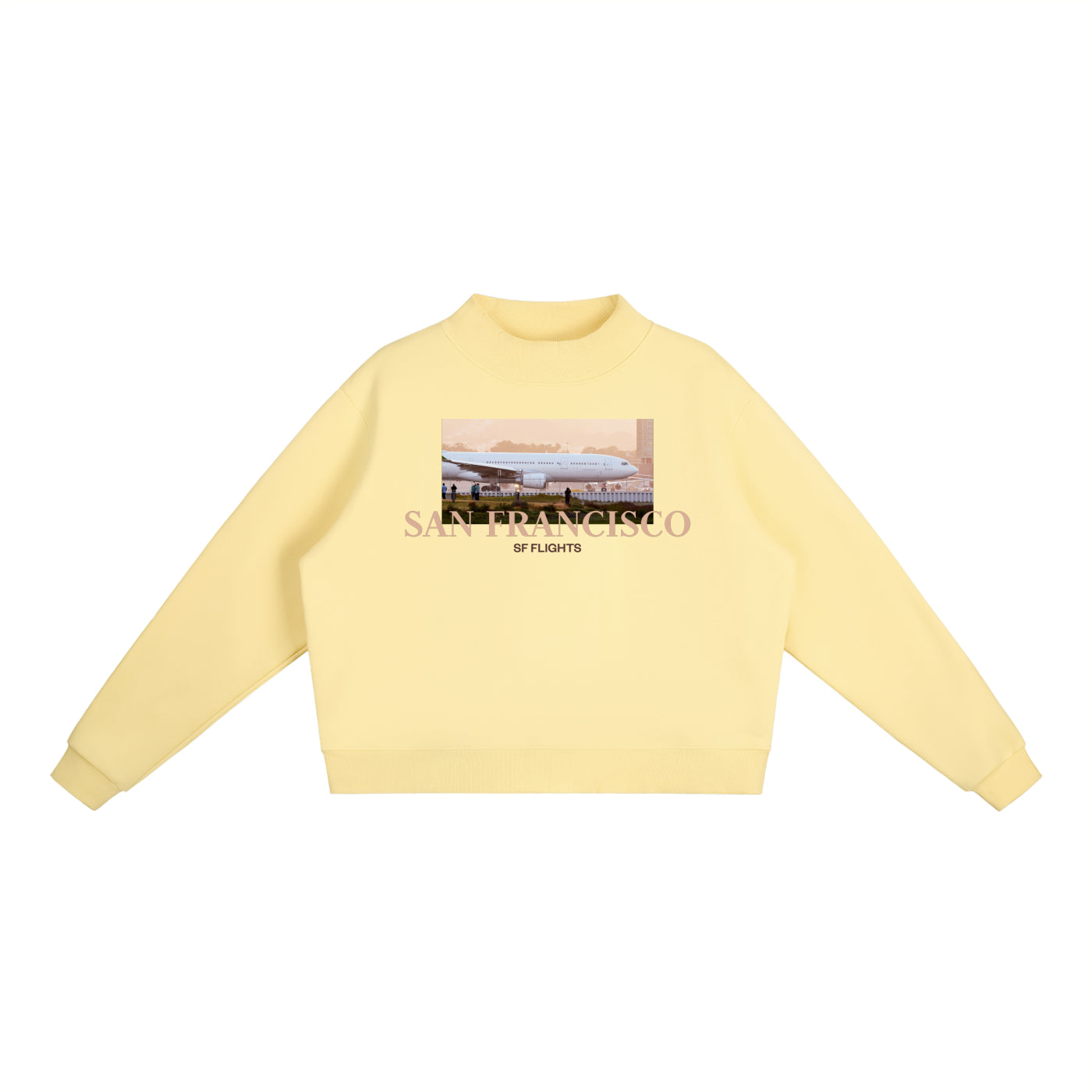Essential Fleece Mock-Neck Crew Sweatshirt — AvGeek SFO Golden Hour Edition