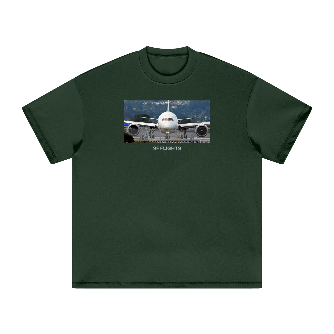 Heavyweight Earth Tone T-Shirt — Widebody B787 Jet at SFO