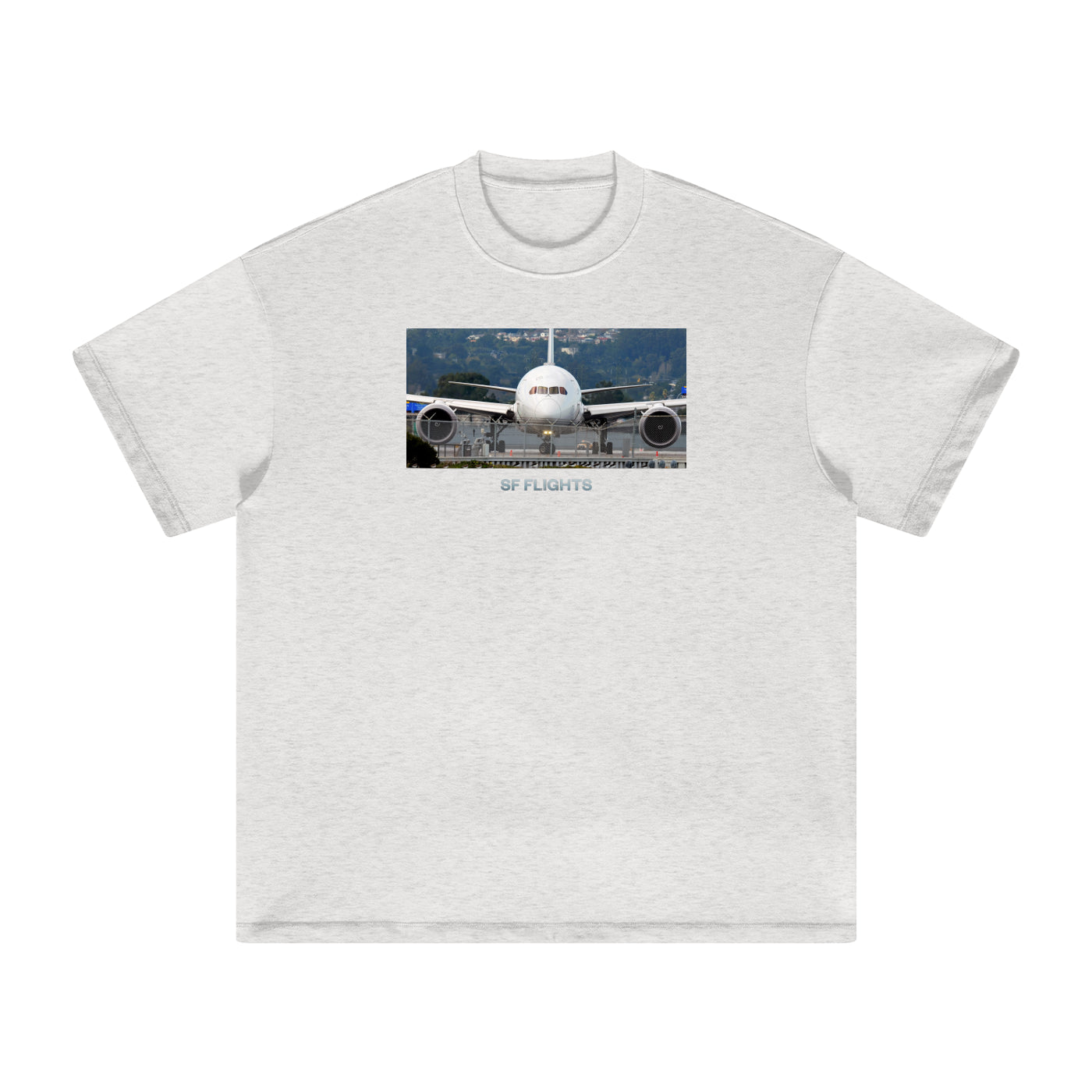 Heavyweight Earth Tone T-Shirt — Widebody B787 Jet at SFO