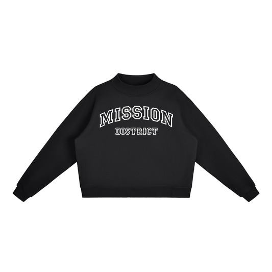 Mission District SF Essential Women Fleece Mock-Neck Crew Sweatshirt