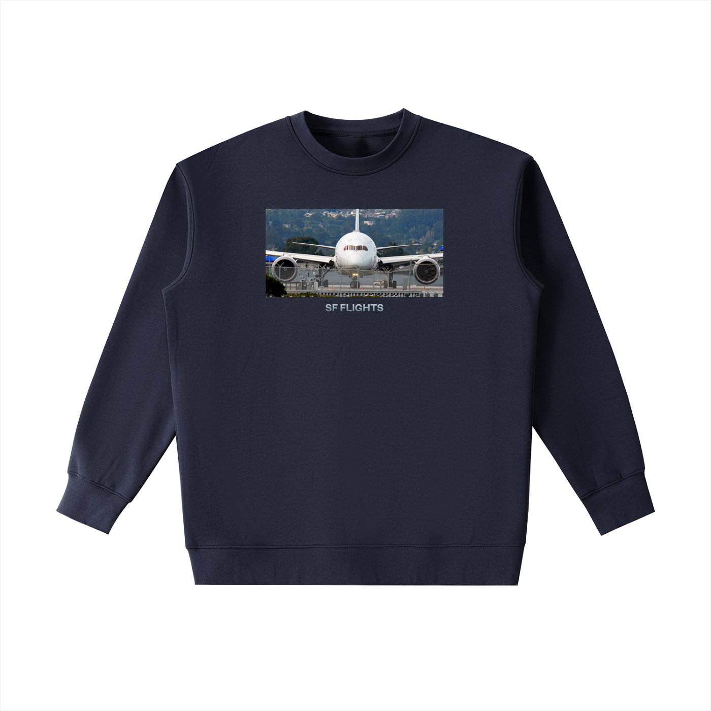 Essential Heavyweight Crewneck Sweatshirt — B787 Dreamliner at SFO Airport