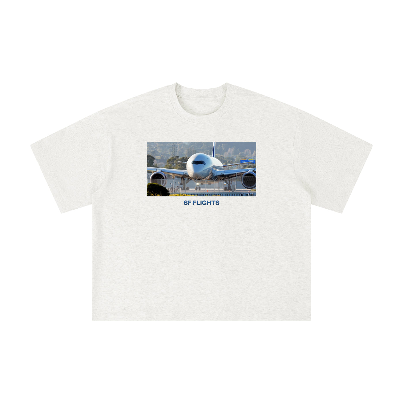 Unisex Boxy Oversized T-Shirt — A350 Prepares for Departure at SFO