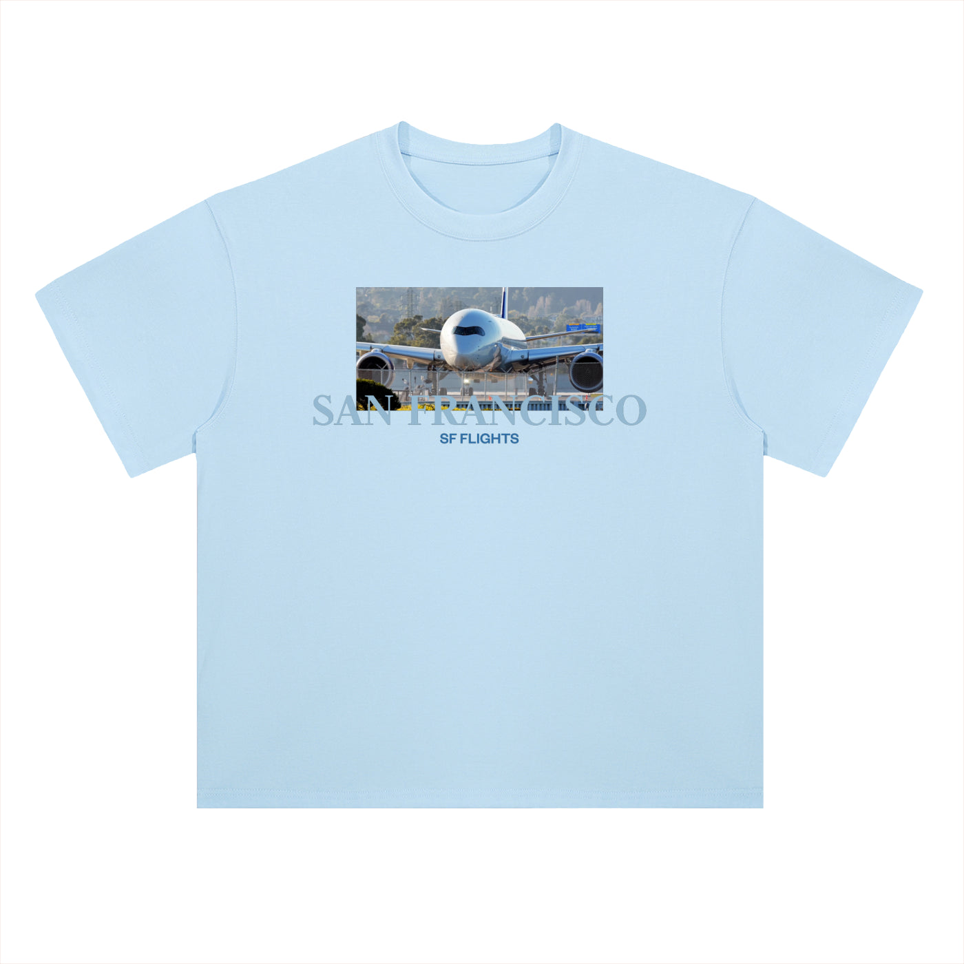 Heavyweight Drop Shoulder Cotton T-Shirt — A350 Taxiing at SFO