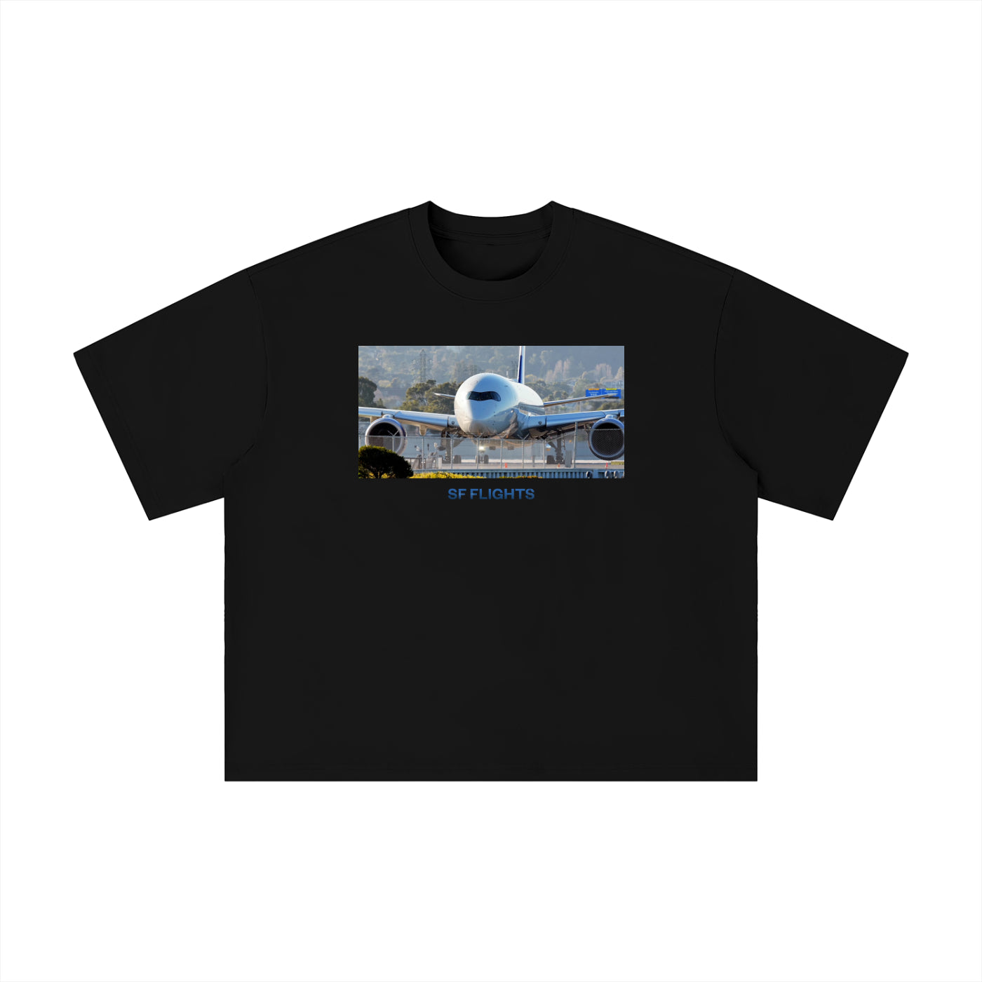 Unisex Boxy Oversized T-Shirt — A350 Prepares for Departure at SFO