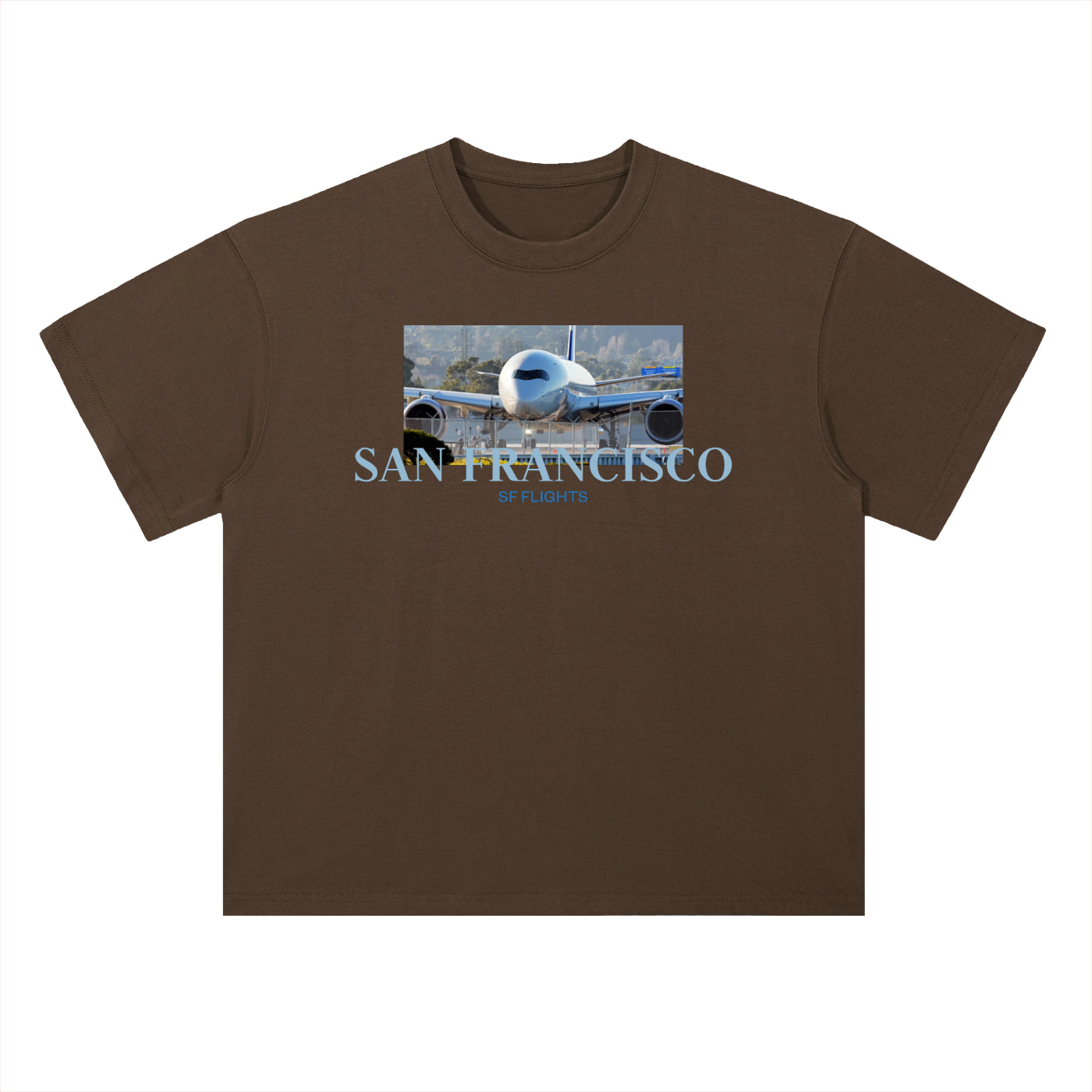 Heavyweight Drop Shoulder Cotton T-Shirt — A350 Taxiing at SFO