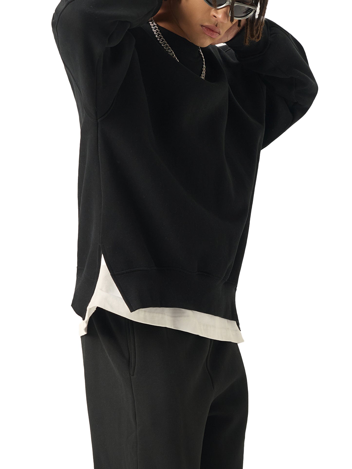 Fleece Side Slit Crewneck Sweatshirt  — Superjumbo A380 at San Francisco Airport